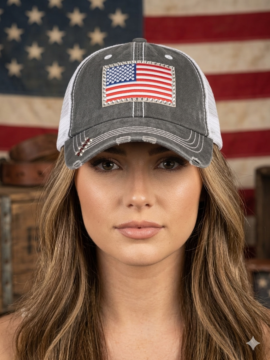 Patriotic Flag Bling Cap