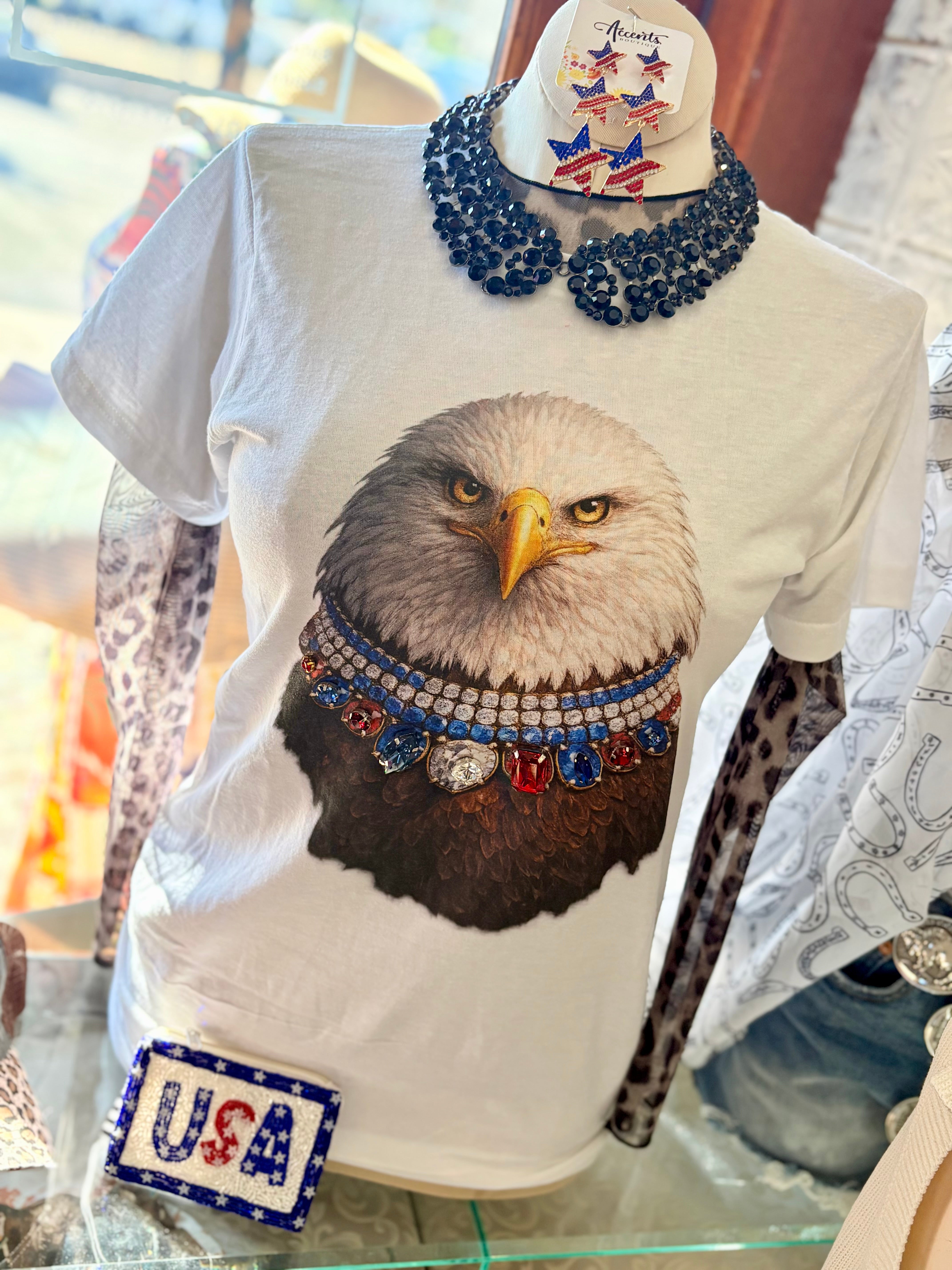 Red White & Blue Eagle Bling Tee
