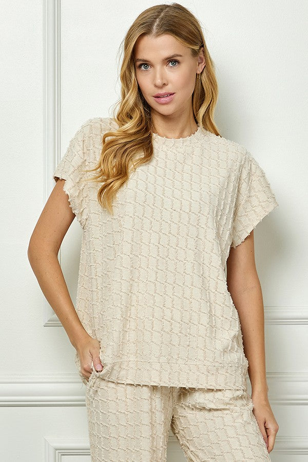 Ivory Eyelash Textured Cropped Pants Set