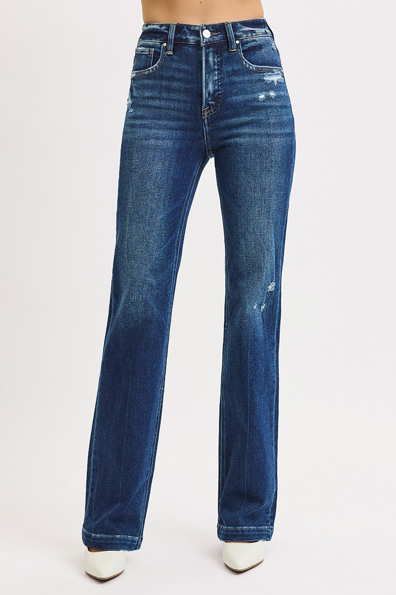 Risen Dark Wash TC High Rise Straight Jeans