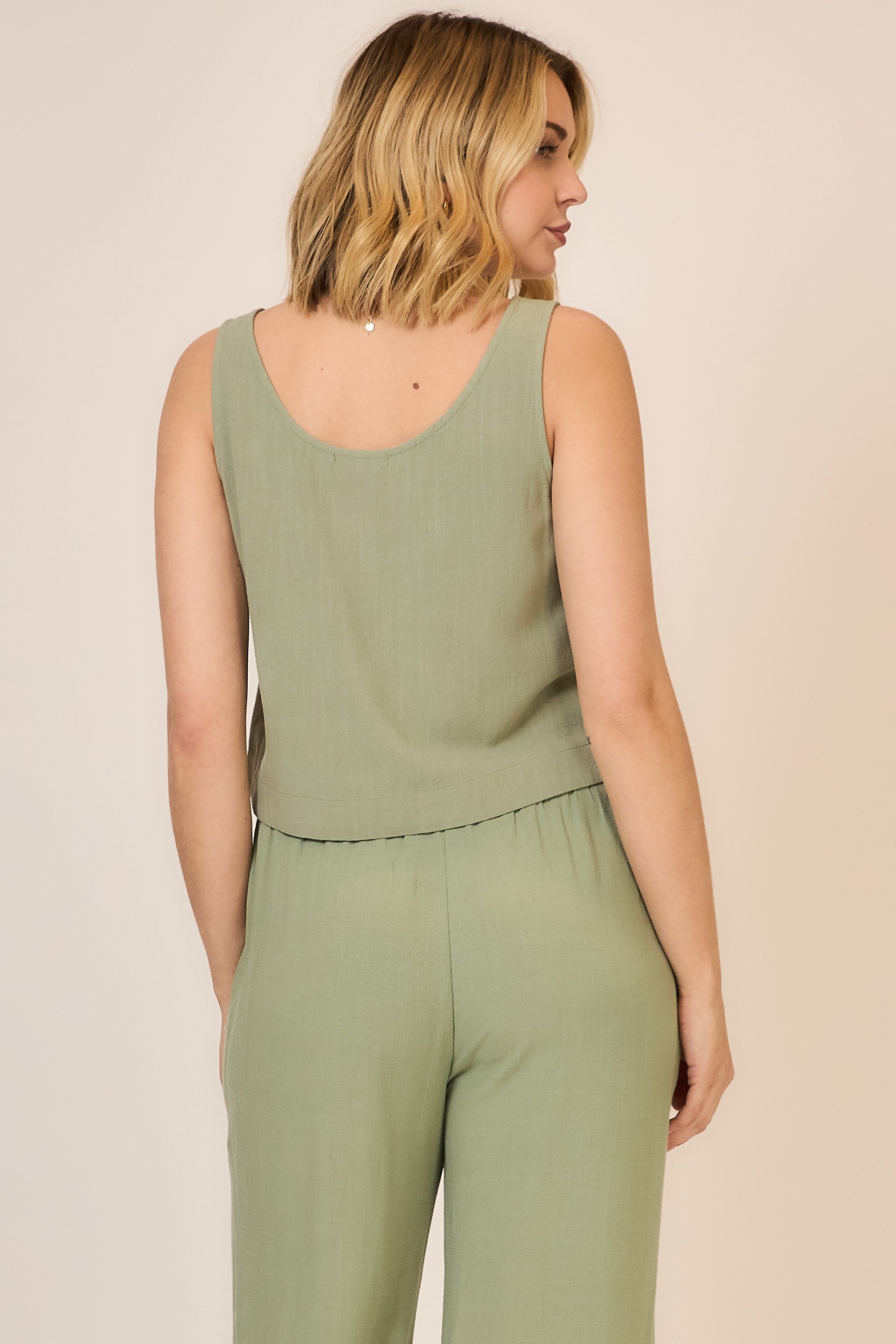 Olive Linen Blend Pants Set