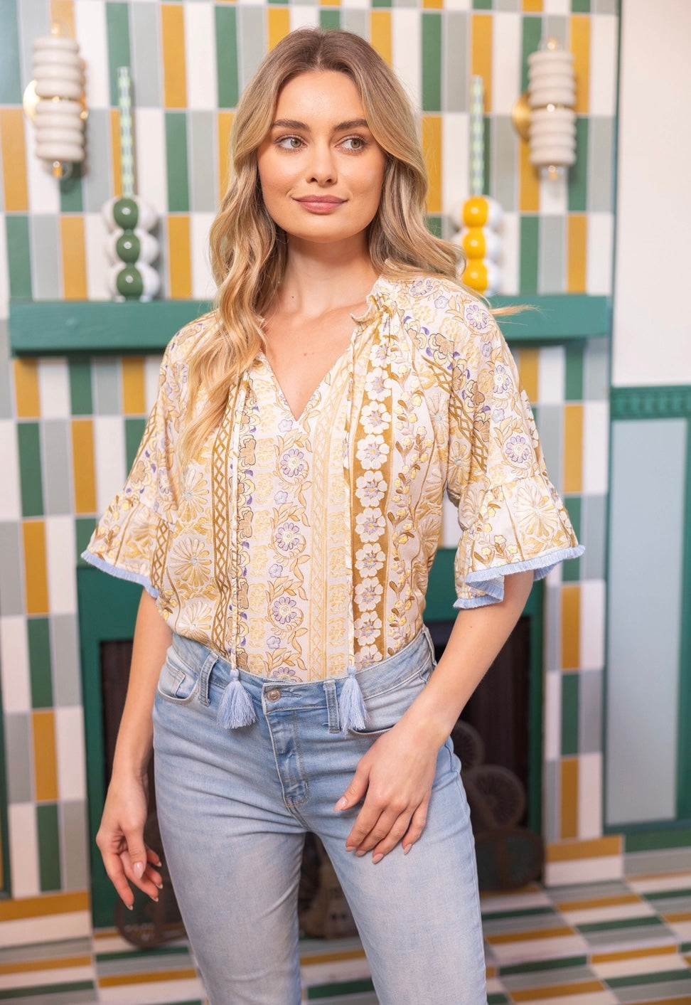 Gold Fringed Tassel Embroidery Top