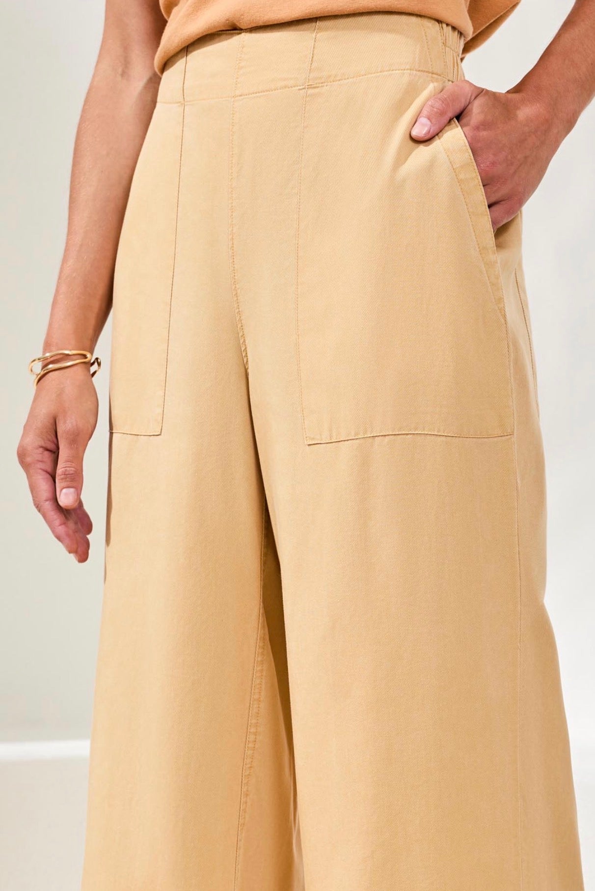 Tribal Flowy Pull On Crop Wide Leg W/Pockets Special Wash-Croissant