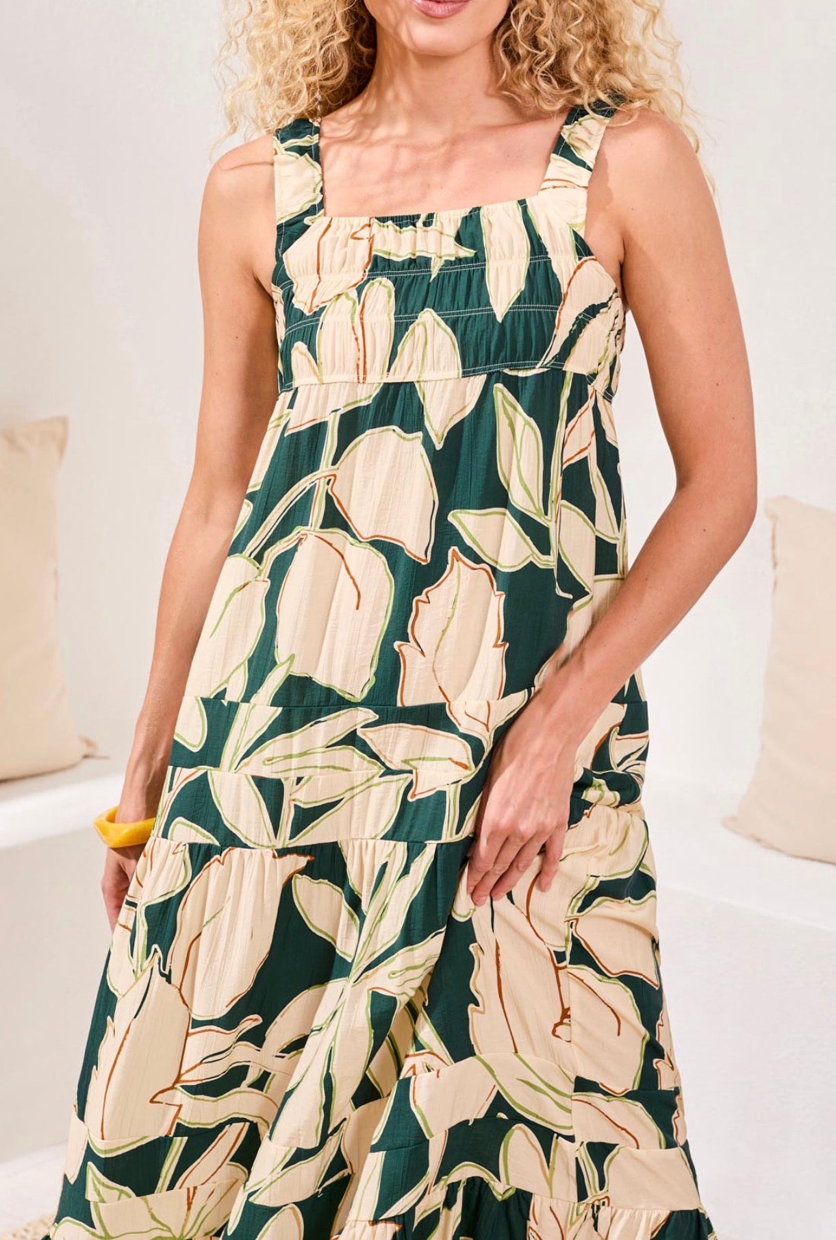 Tribal Bra Friendly Maxi Dress W/Cut Detail-Rainforest