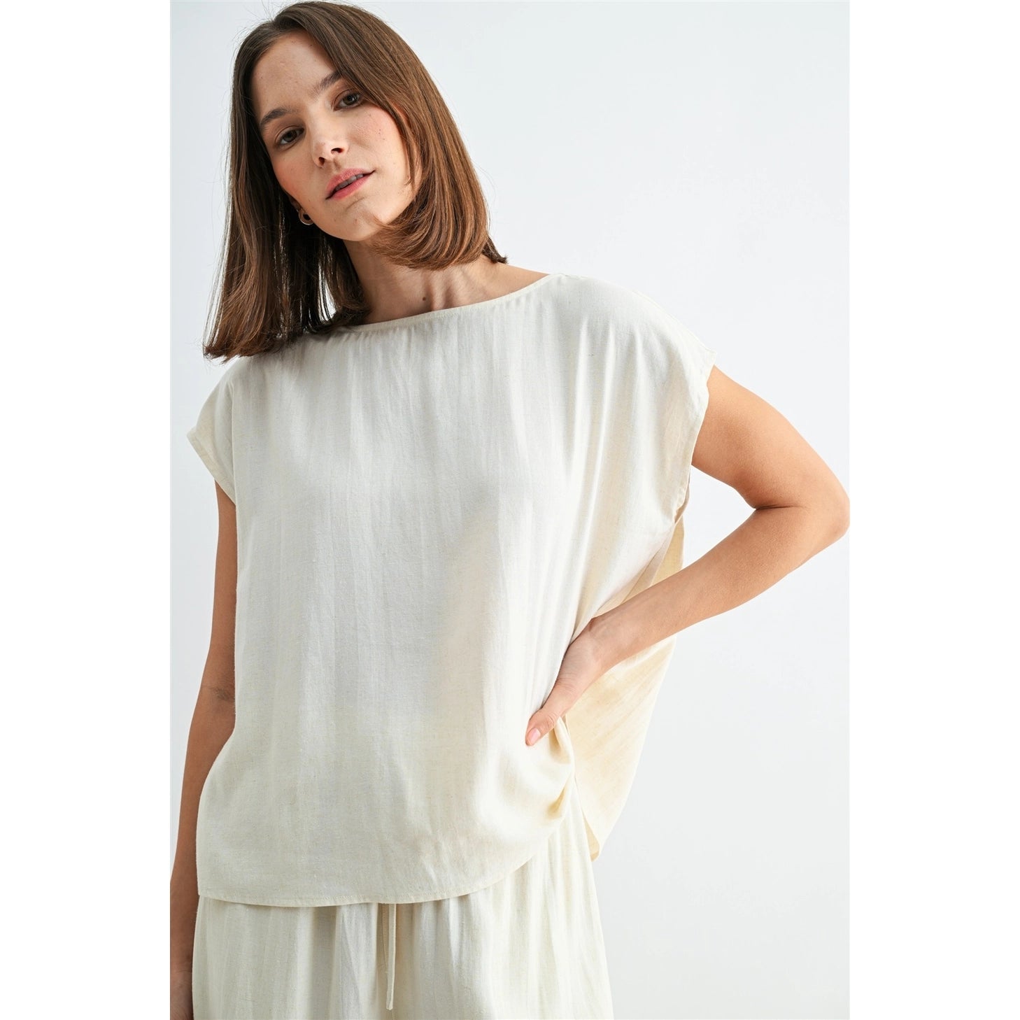 Linen Side Slit Drawstring Pant Set