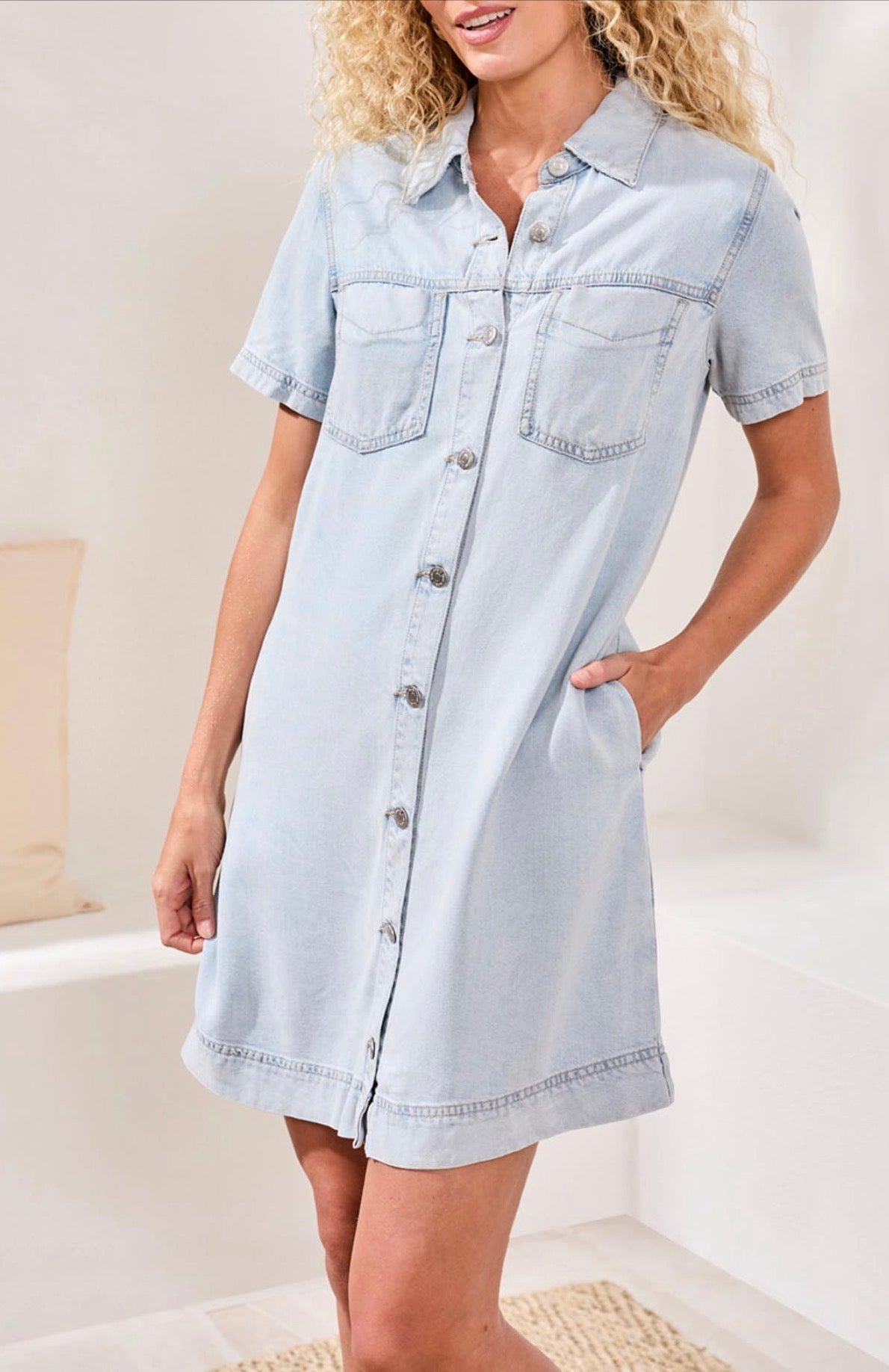 Tribal Denim Shirt Dress W/Pockets-Bondibeach