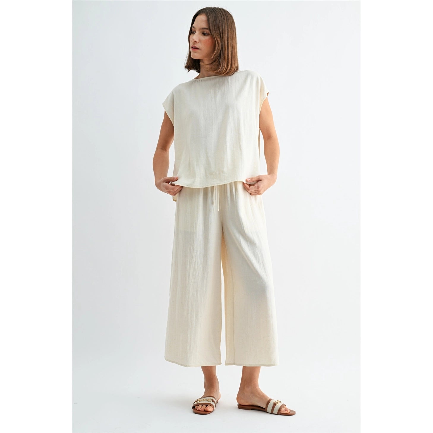 Linen Side Slit Drawstring Pant Set