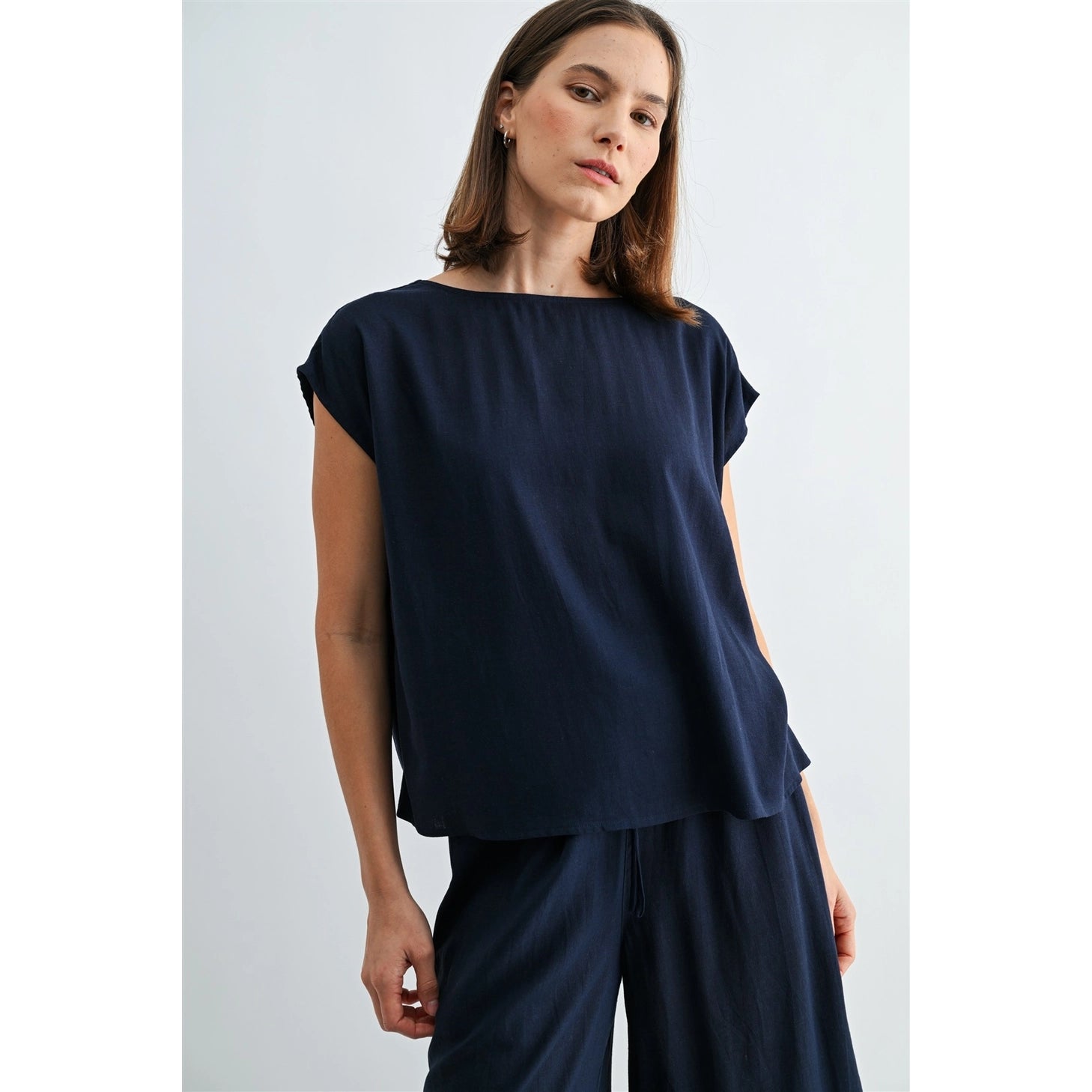 Linen Side Slit Drawstring Pant Set
