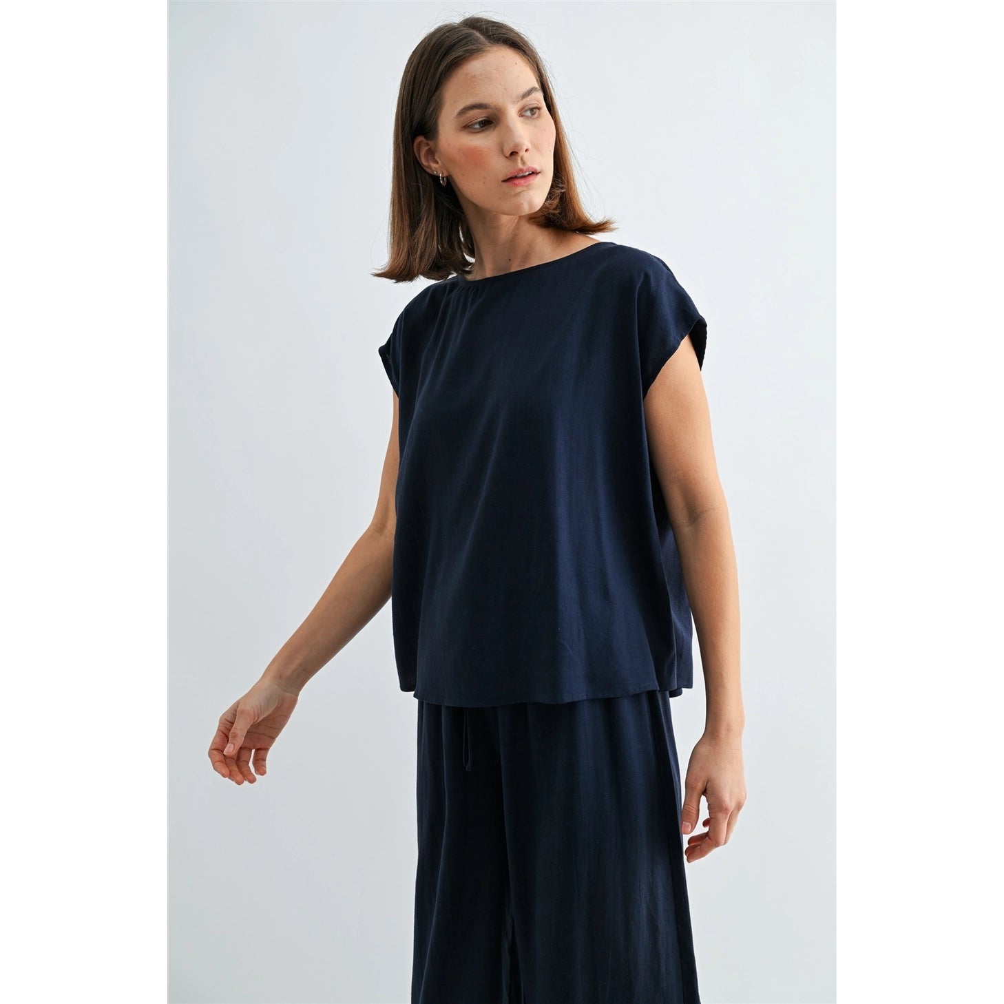 Linen Side Slit Drawstring Pant Set