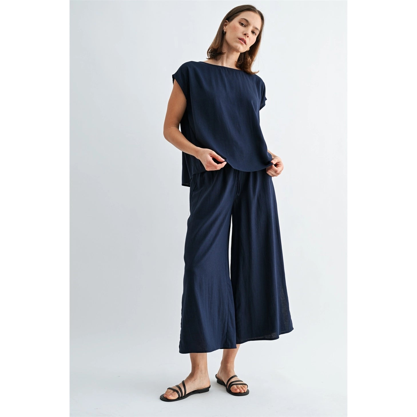 Linen Side Slit Drawstring Pant Set