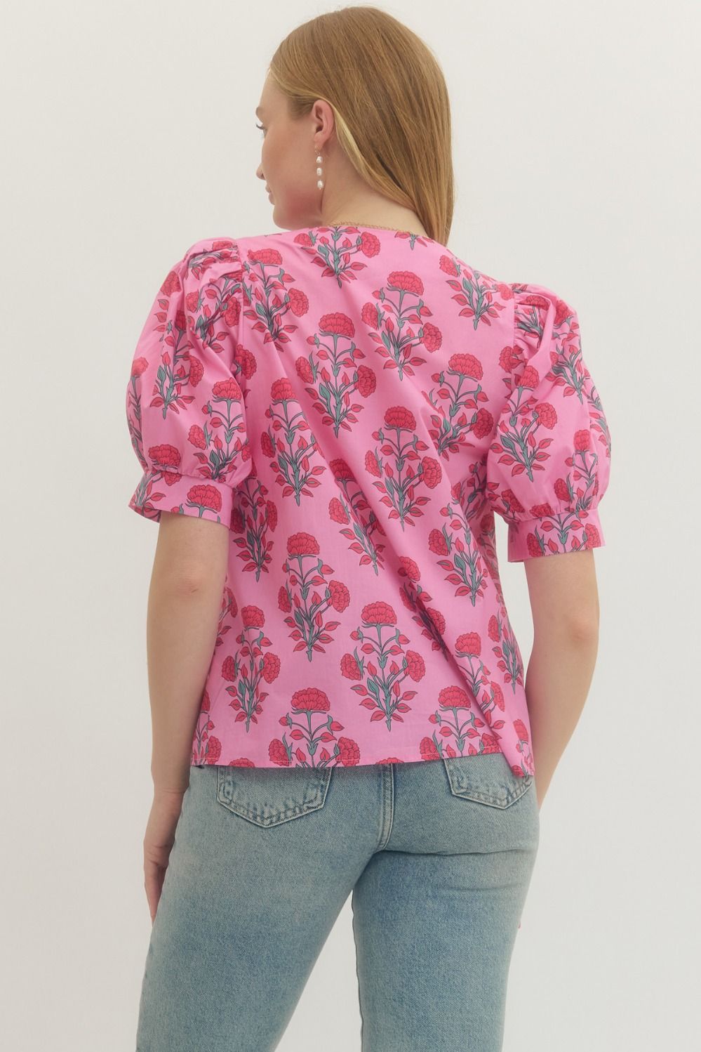 Pink Floral Appliqué Neck Top