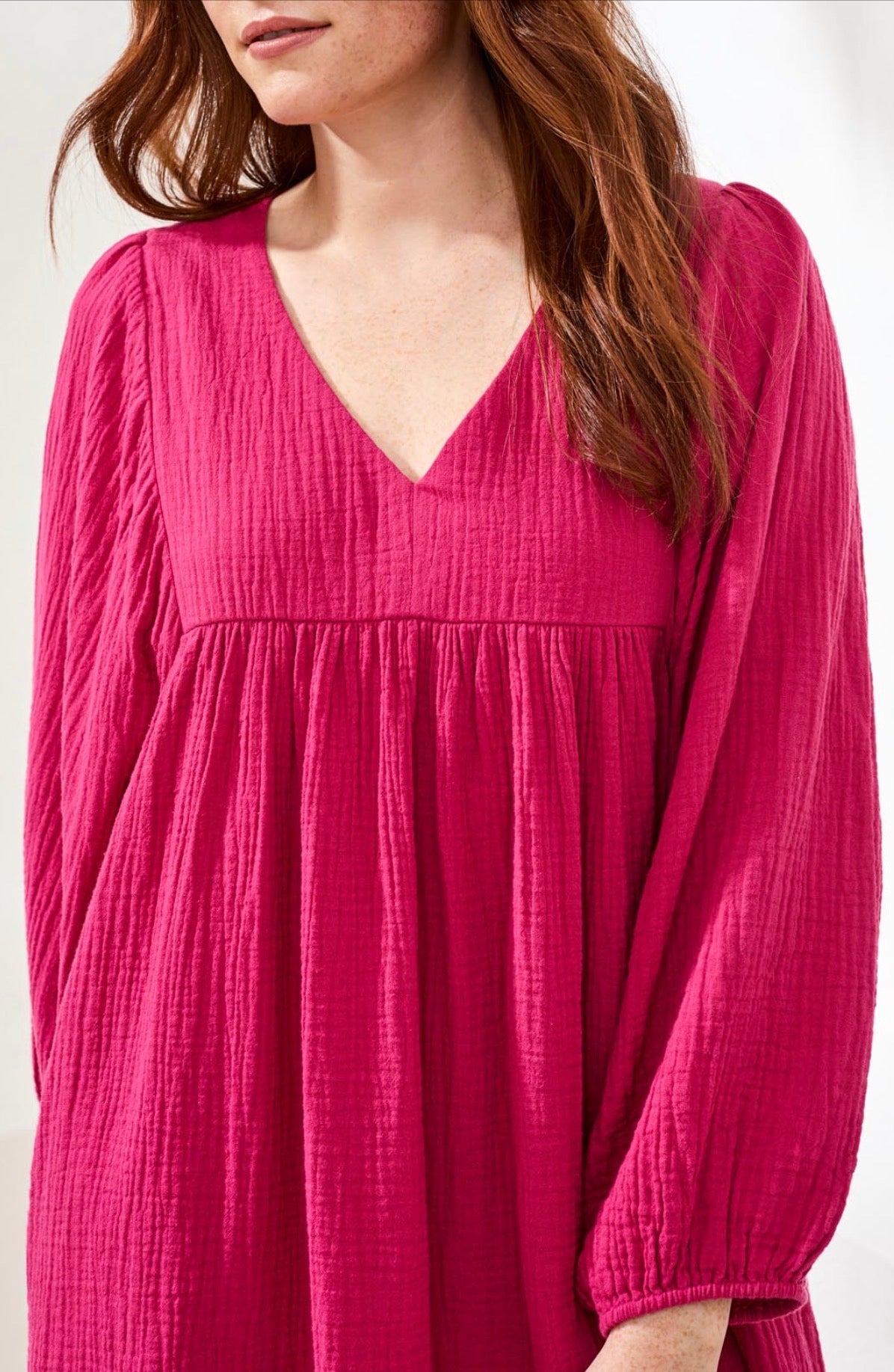 Tribal Puff Sleeve Dress W/Pockets-Gardenia