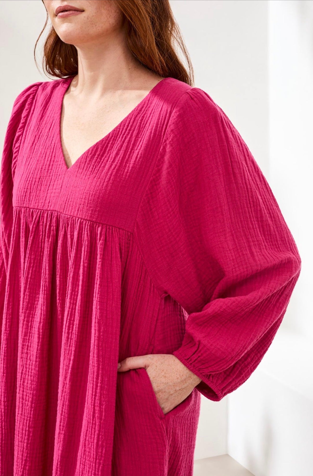 Tribal Puff Sleeve Dress W/Pockets-Gardenia