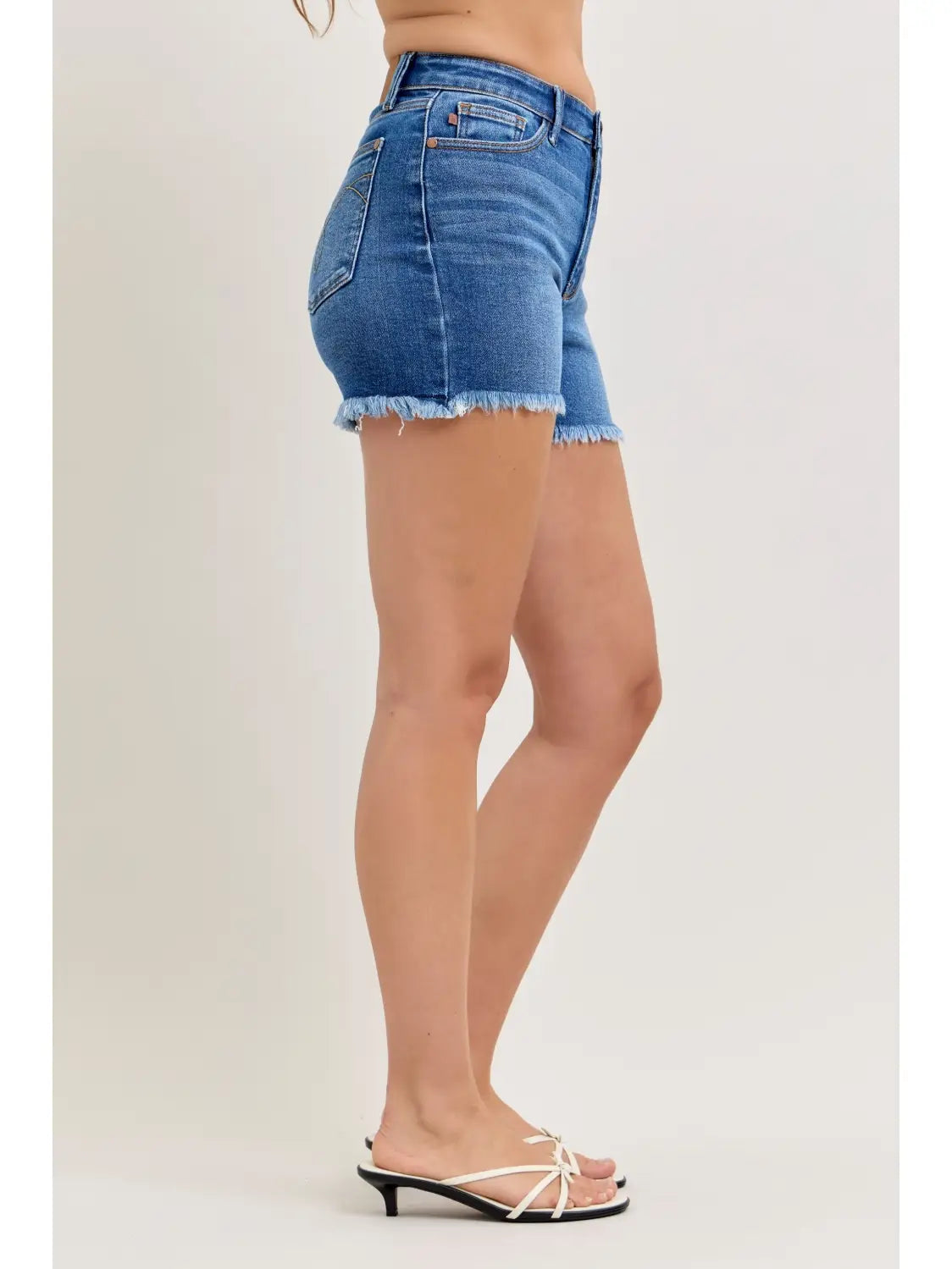 Judy Blue HW Dark Wash Slim Distressed Shorts