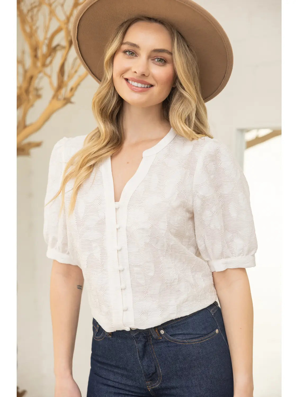 Floral Textured Button Down Top