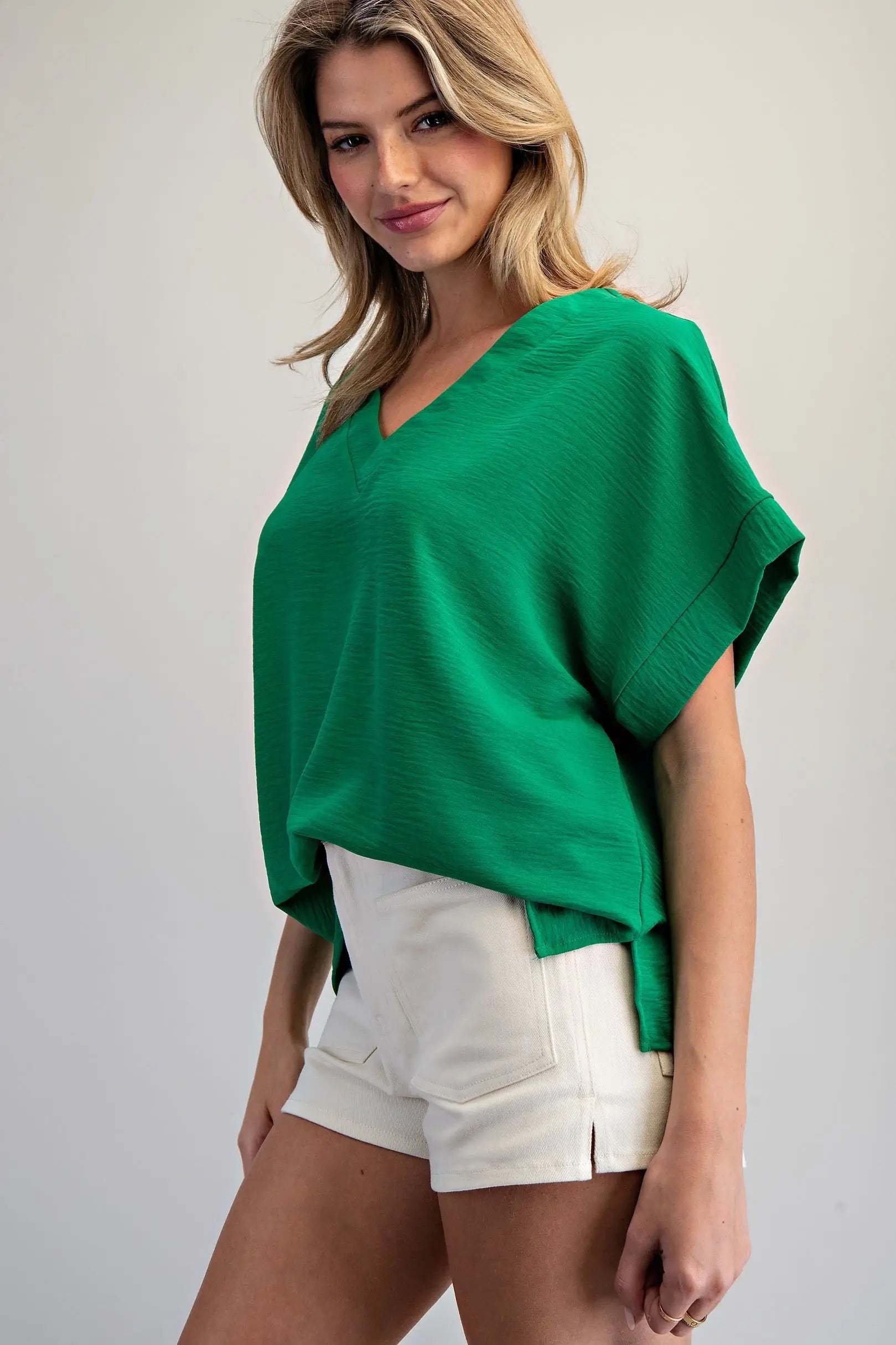 Green Vneck Short Sleeve Top