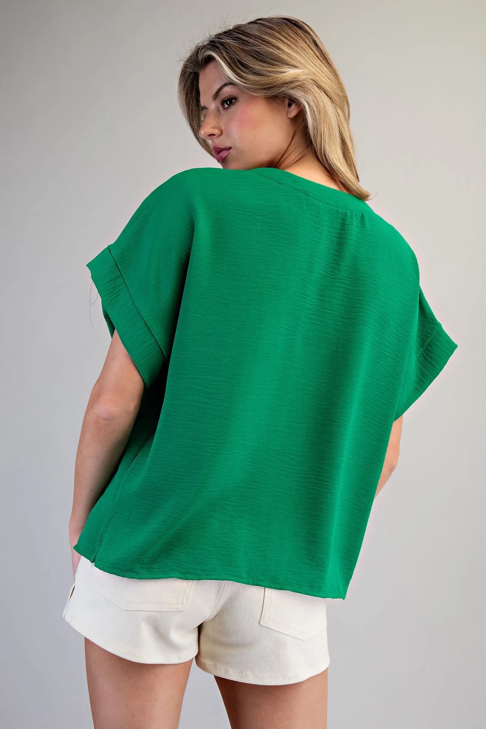 Green Vneck Short Sleeve Top
