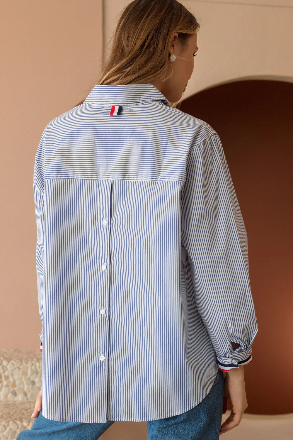 Jasmine Coton Pinstripe Red Detail Shirt