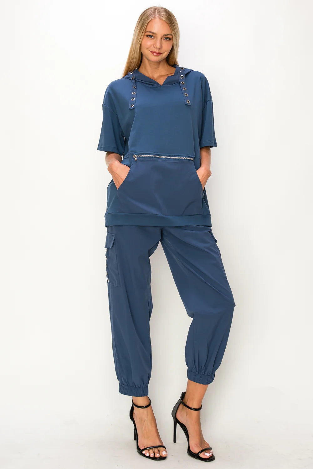 Rosella Stretch Pointe Knit Top And Parachute Pant Set