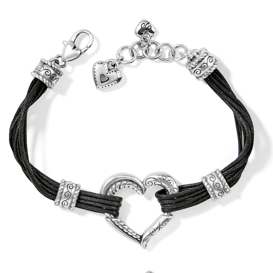 Brighton Heritage Heart Silver Black Cotton Cord Strands Bracelet