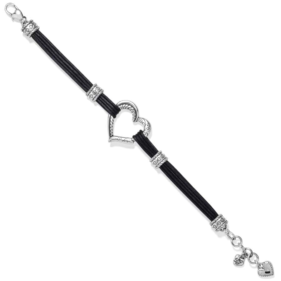 Brighton Heritage Heart Silver Black Cotton Cord Strands Bracelet