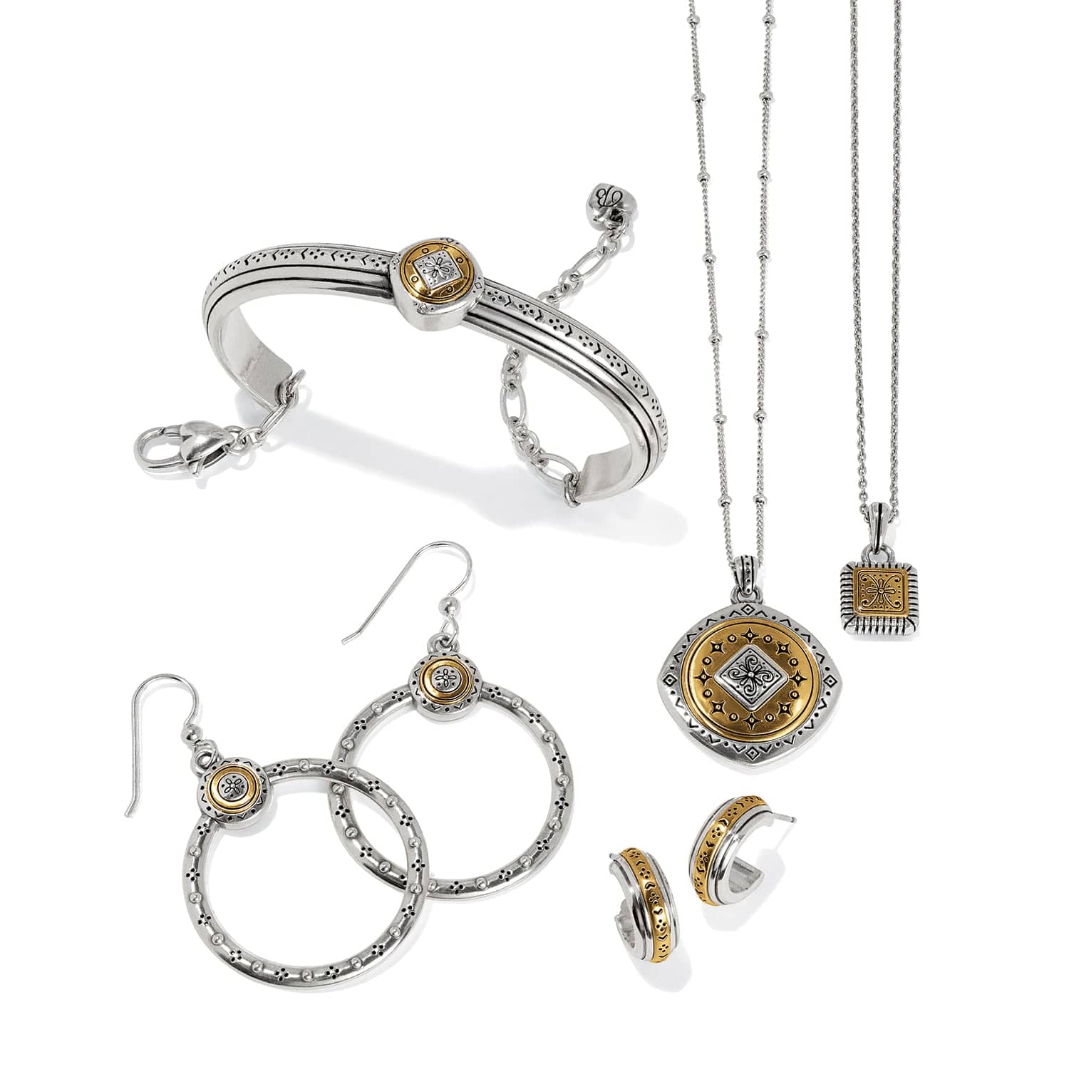 Brighton Mosaic Two Tone Mini Hoop Post Earrings — Accents Boutique, Marble Falls TX