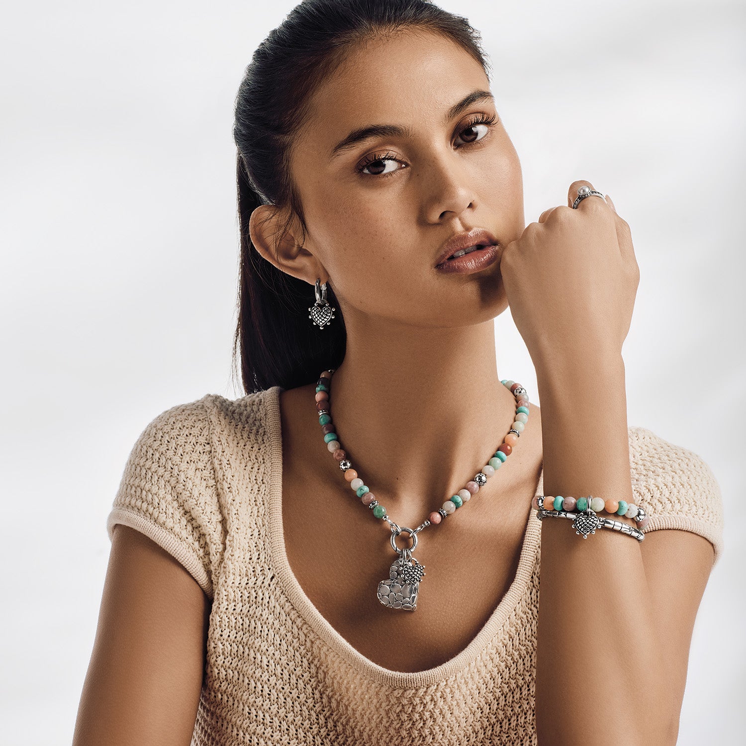 Brighton Pebble Sweet Hearts Charm Stretch Bracelet