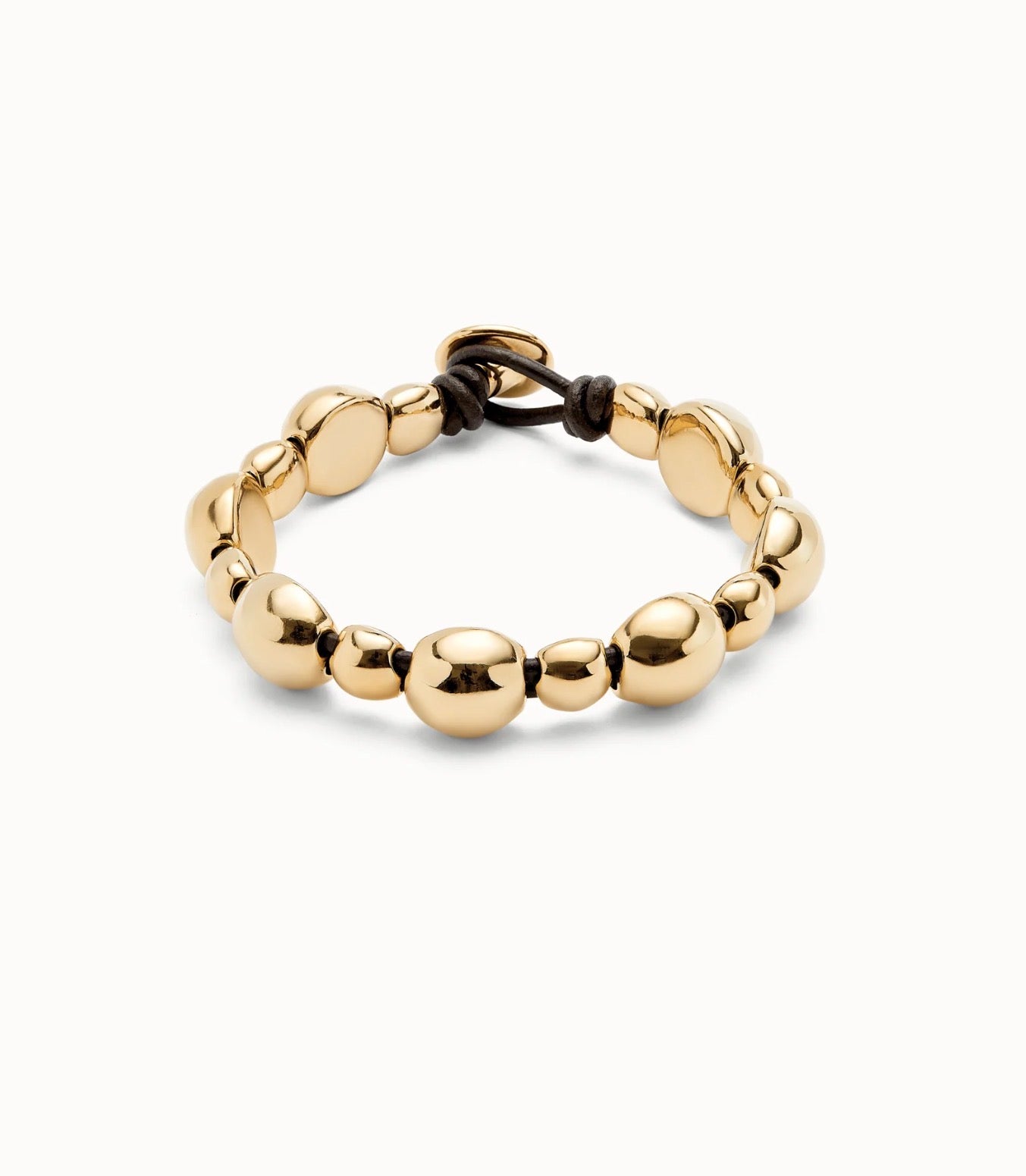 Uno de 50 18k Gold-Plated Beaded Leather Bracelet, Round Bubble Design, Ser Intrepida