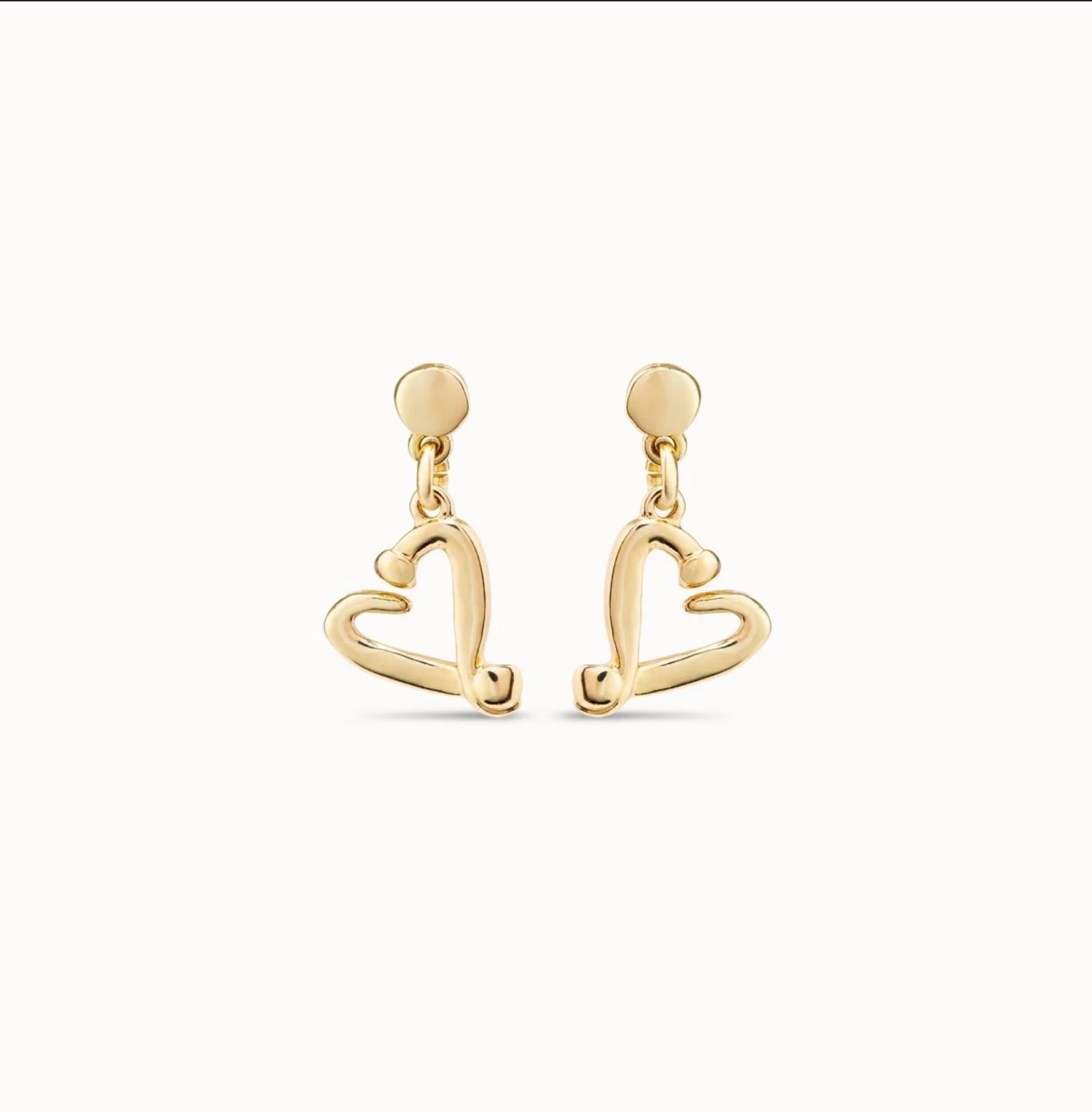 Uno de 50 One Love Heart Drop Earrings in 18k Gold Plated