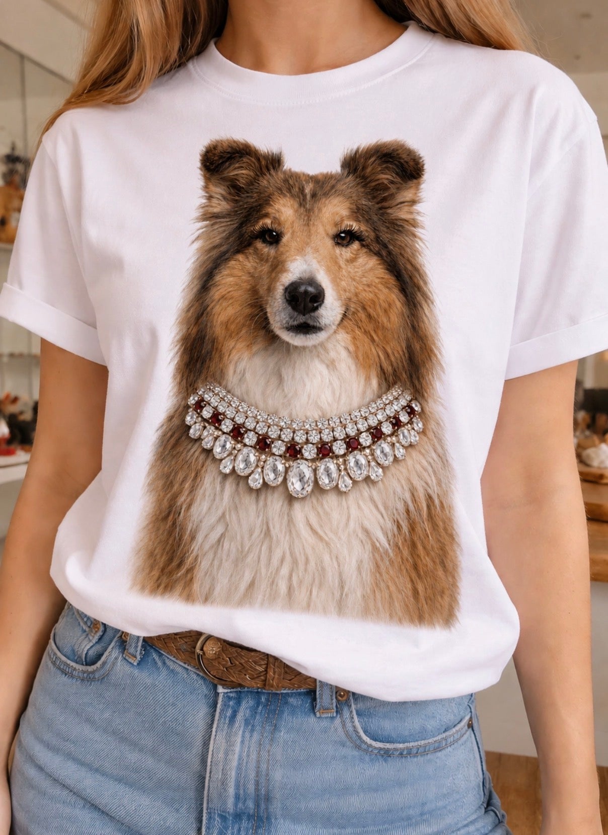 Jeweled Collar Collie T-shirt
