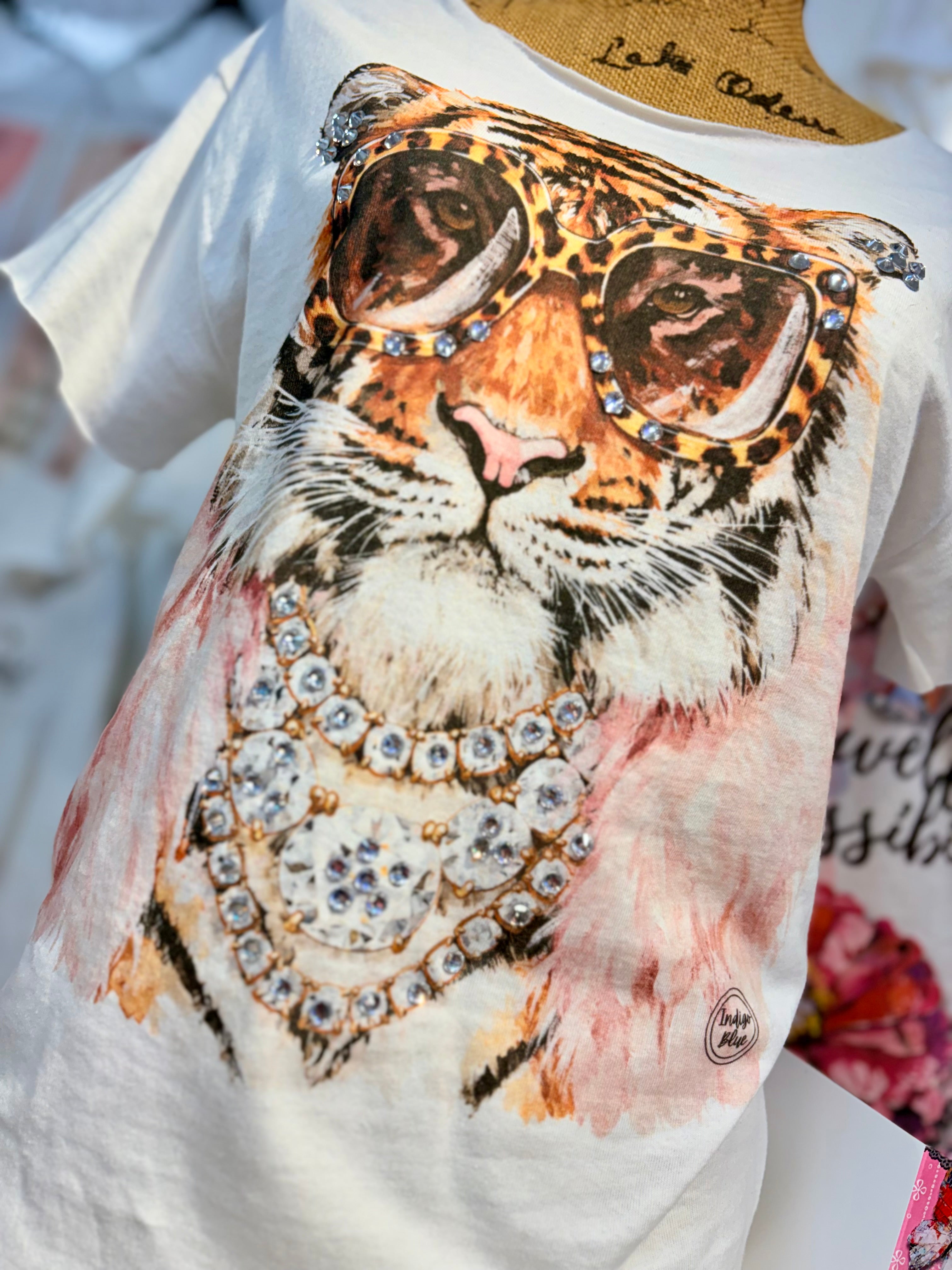 Tiger Glasses Bling Tee