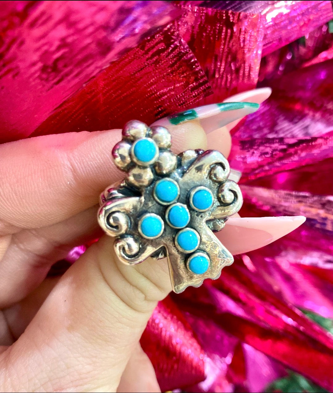 Dian Malouf TQ Stone Silver Cross Ring RS8456