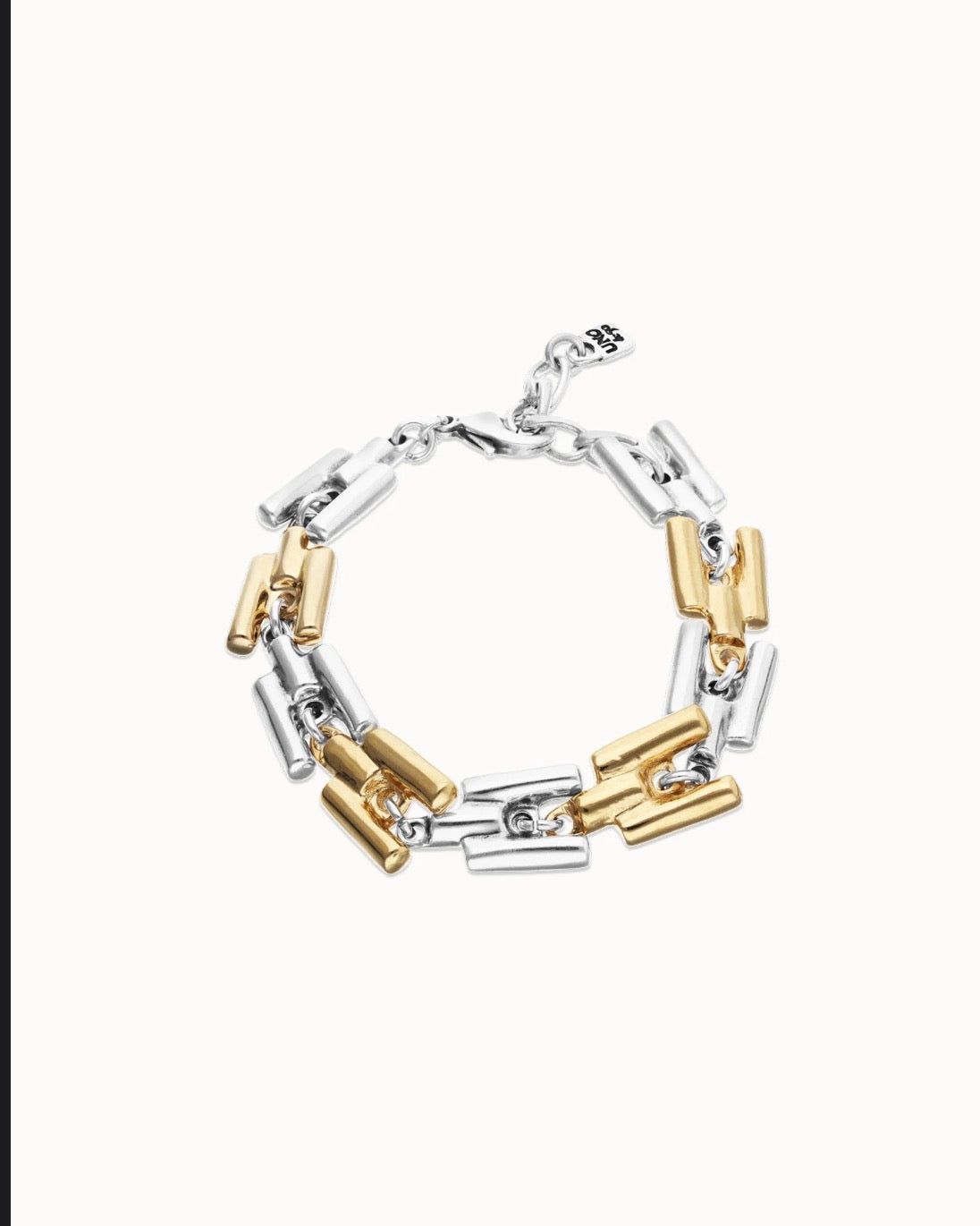 Uno de 50 Gold and Silver Square links chain bracelet - Large, Gold