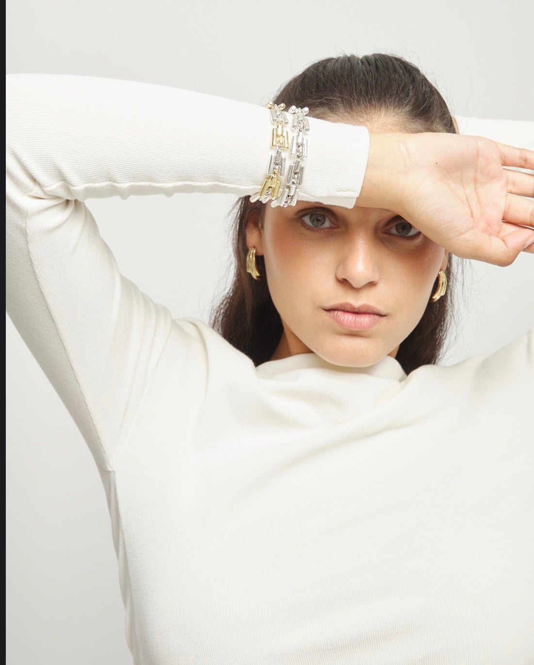 Uno de 50 Gold and Silver Square links chain bracelet - Medium, Gold