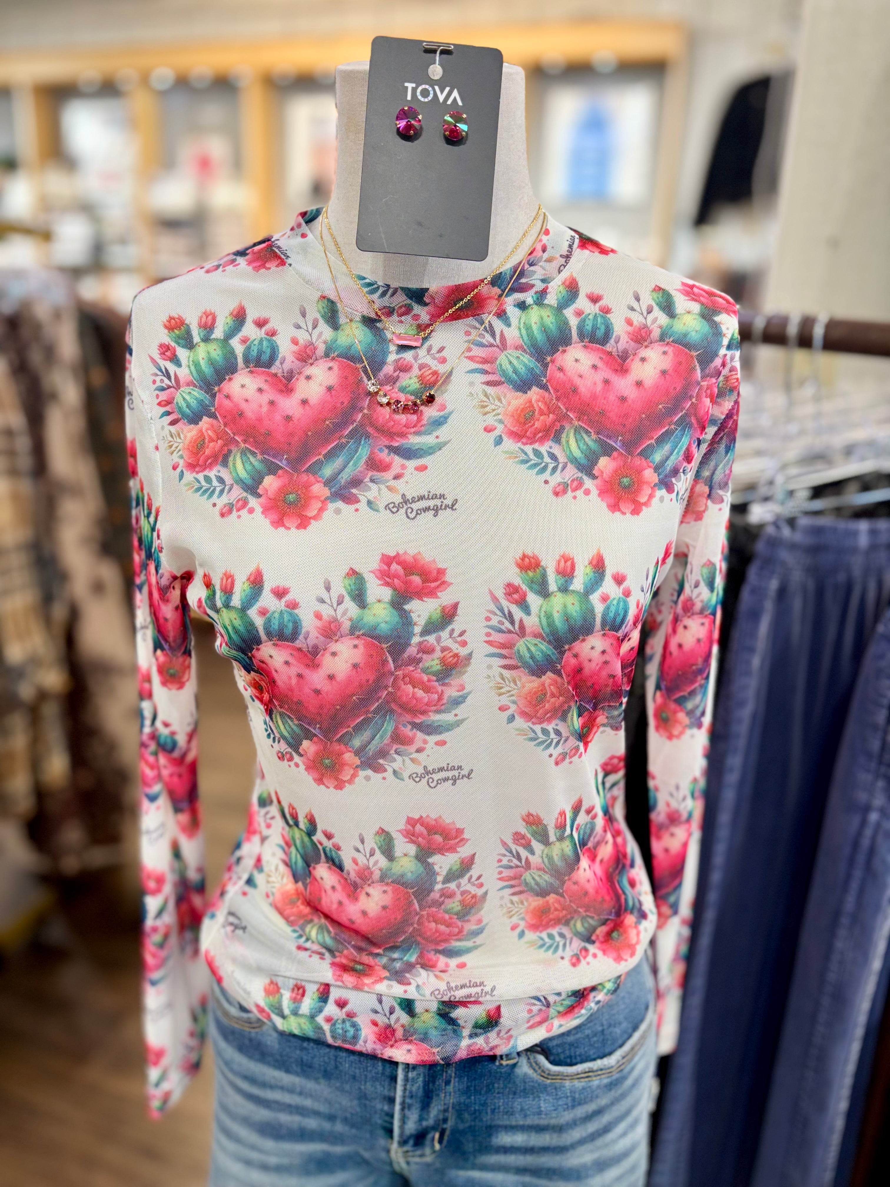 Cactus Heart Mesh Top