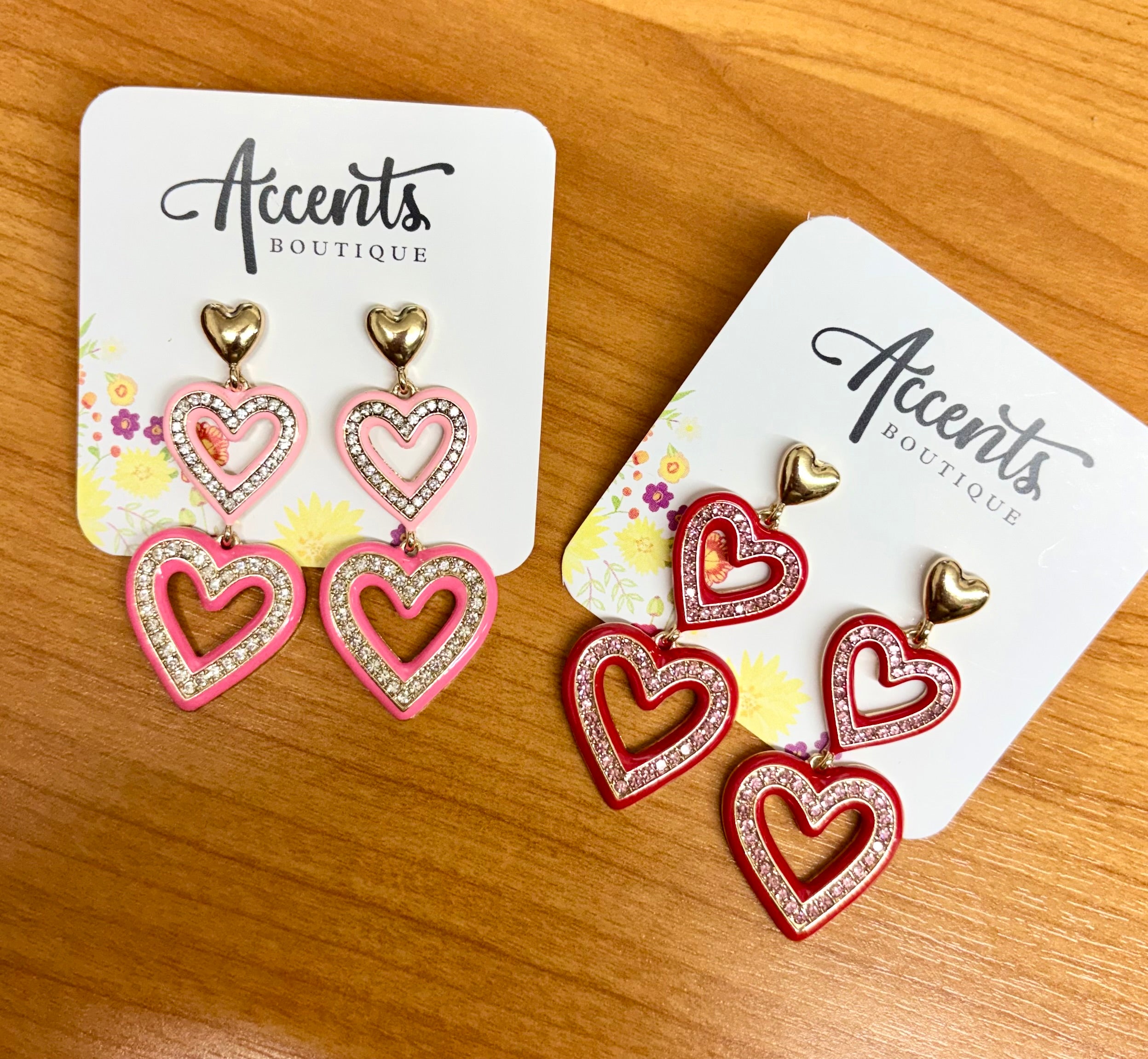Enamel Heart Crystal Drop Earrings