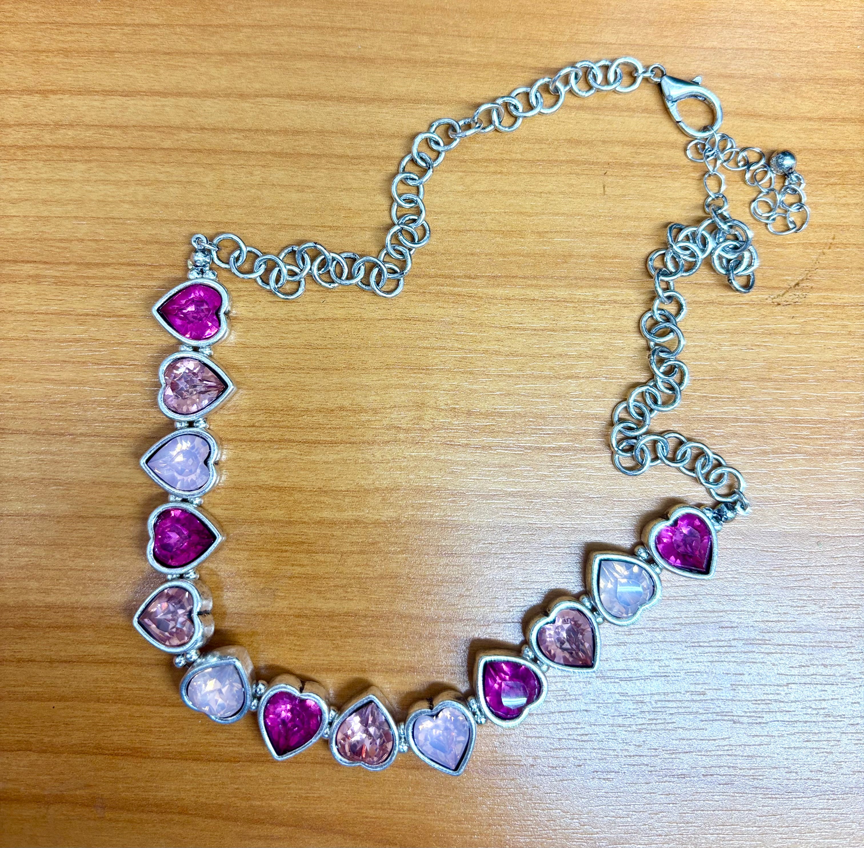 Silver Tone Crystal Heart Necklace