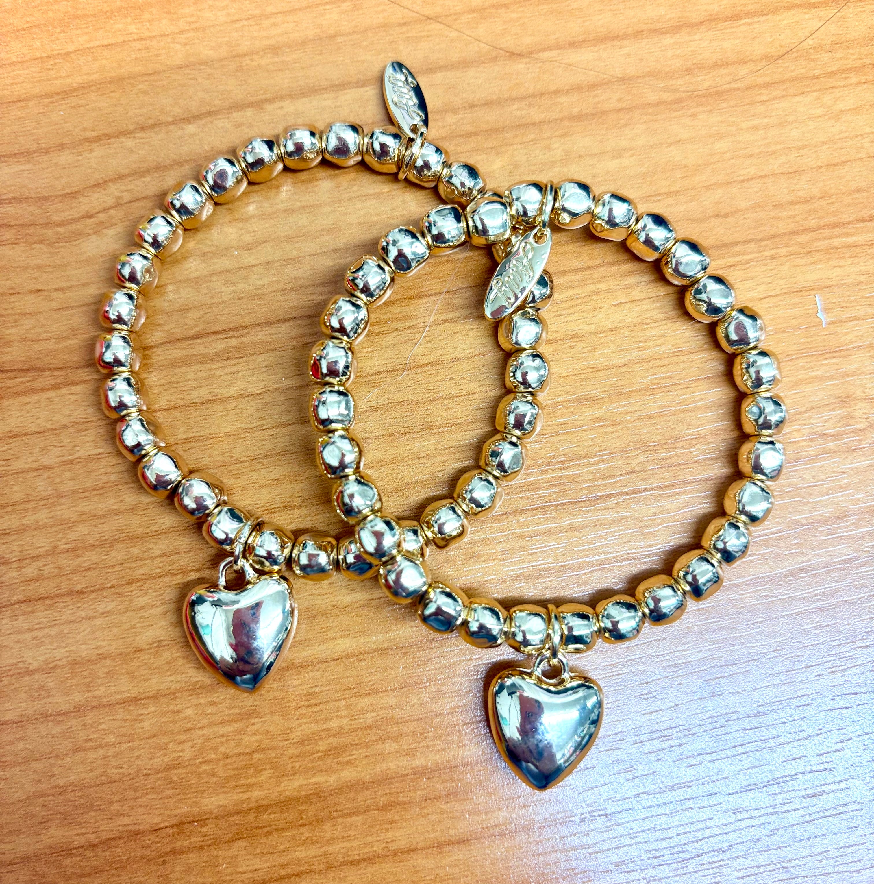 Puff Heart Beaded Stretch Bracelet