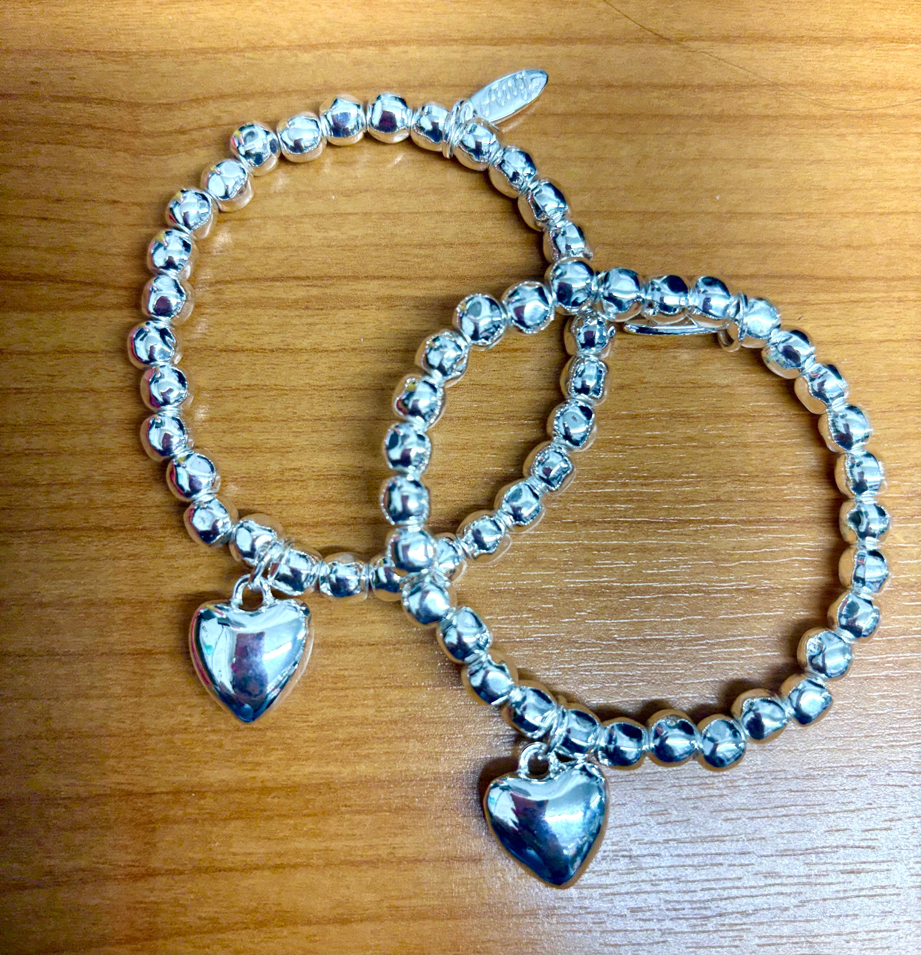Puff Heart Beaded Stretch Bracelet