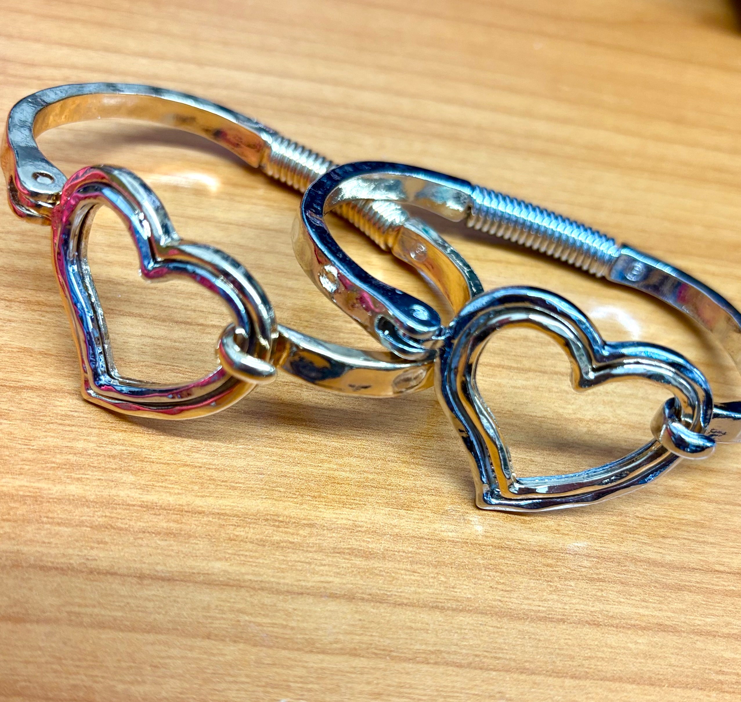 Dual Tone Hinged Heart Bangle