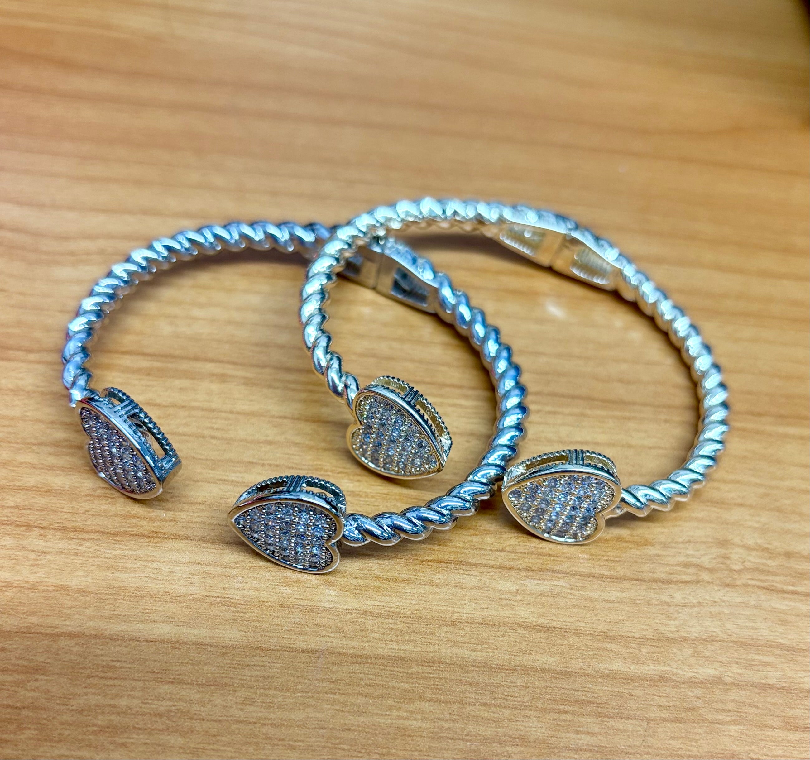 Crystal Heart Hinged Bangle