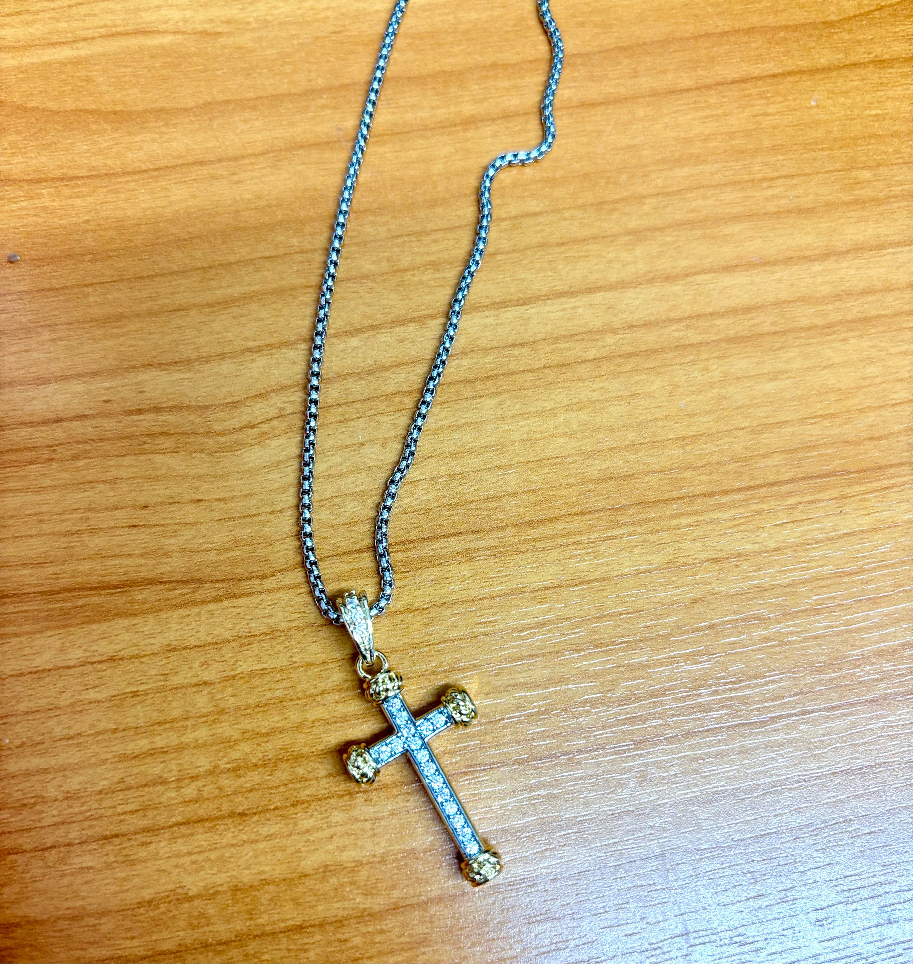 Dual Tone Cross Chain Necklace