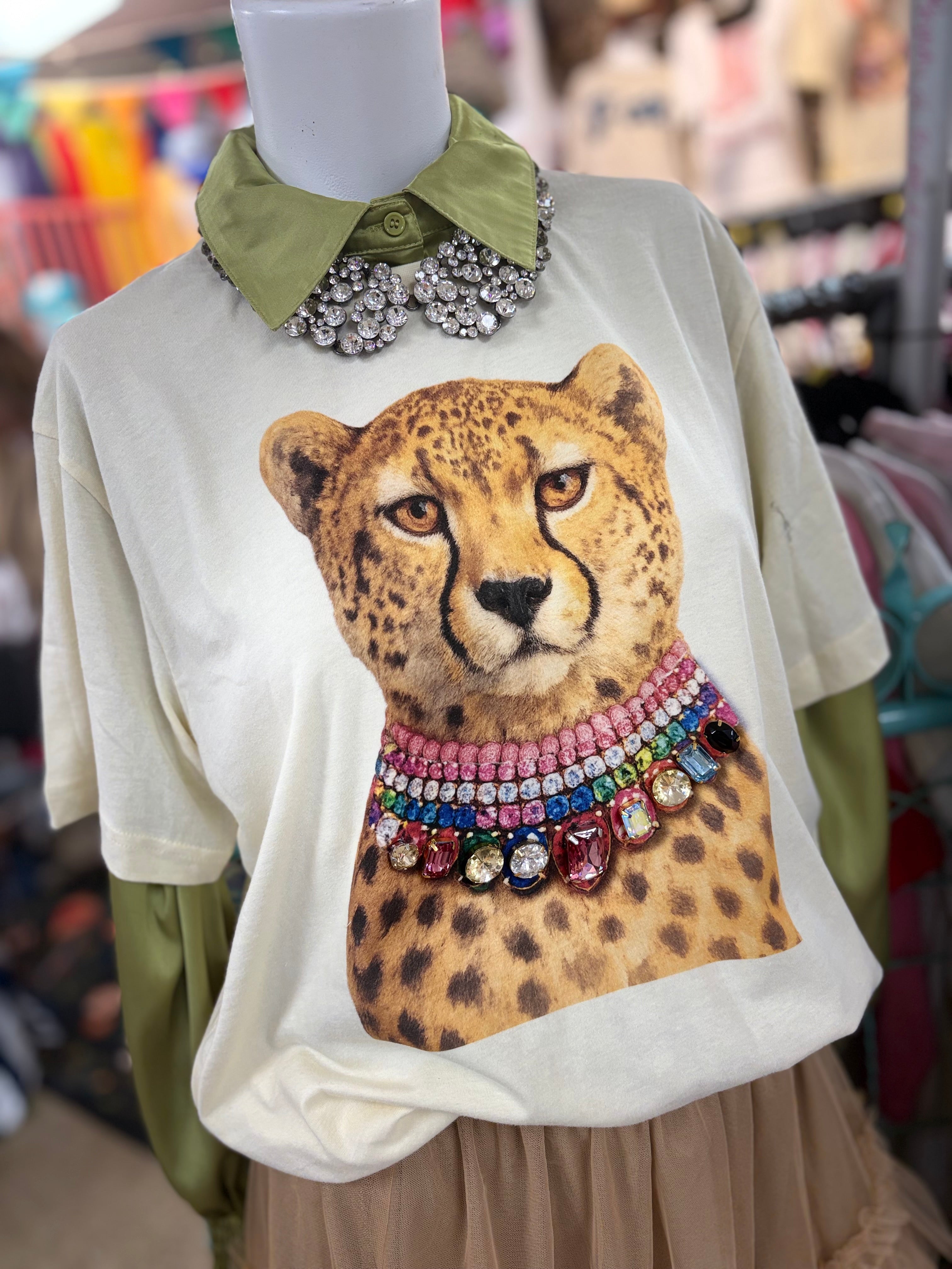 Jeweled Collar Leopard T-shirt