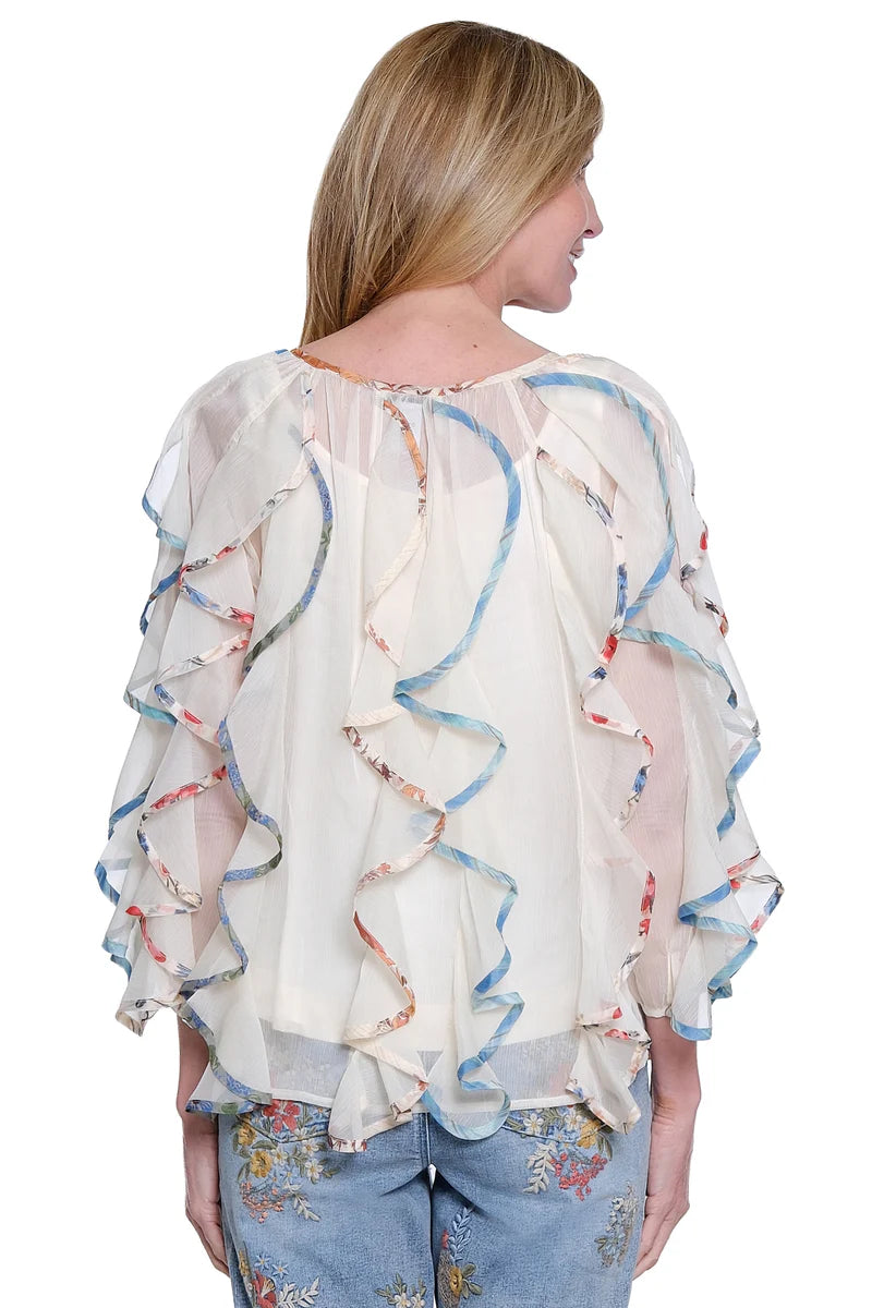John Mark Ivory Woven Ruffle 3/4 Sleeve Blouse