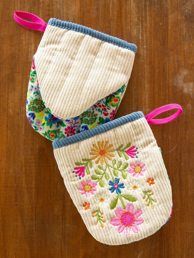 Natural Life Embroidered Mini Oven Mitts, Set of 2