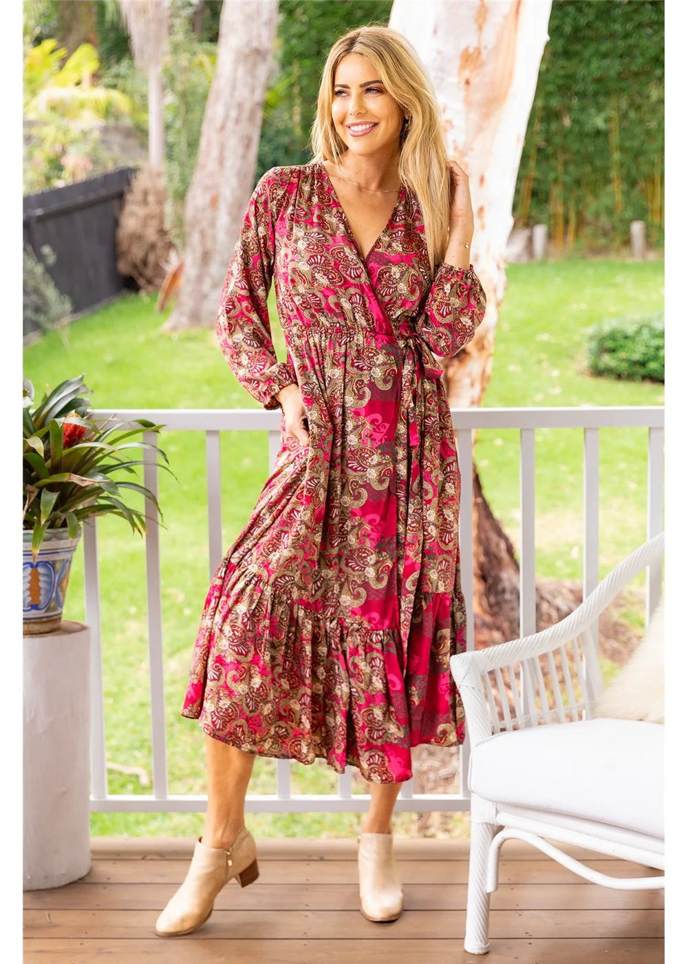 Cienna Coral Frill Wrap Dress