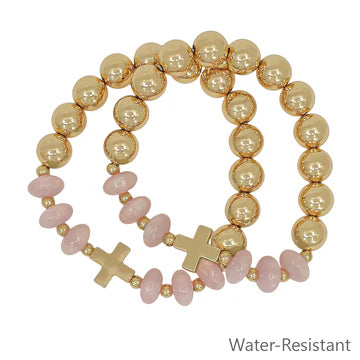 Crystals & Gold Cross Stretch Bracelet Set