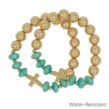 Crystals & Gold Cross Stretch Bracelet Set