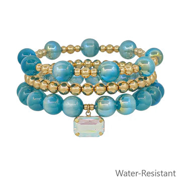 Square Crystal Charm Stretch Bracelets