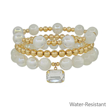 Square Crystal Charm Stretch Bracelets